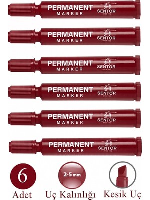 Artlantis Kırmızı Permanent Markör Kalem Kesik Uç 6 Adet Sentör Kalıcı Marker Kalem Tüm Koli Karton Çuval Cam Plastik Yüzeylerde