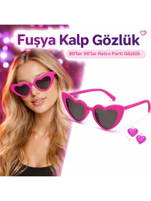 Mixora Fuşya Pembe Retro Kalp Gözlük – 80’ler 90’lar Stil Parti Gözlüğü