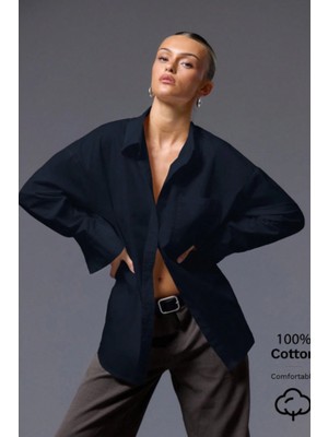 Tarz Cool Kadın Oversize Gömlek Uzun Kollu Basic Salaş Kesim Poplin Trend Şık Günlük Gömlek