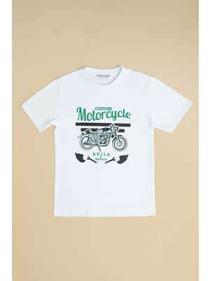 FullaModa Motorcycle Baskılı Bisiklet Yaka Erkek Çocuk Tişört