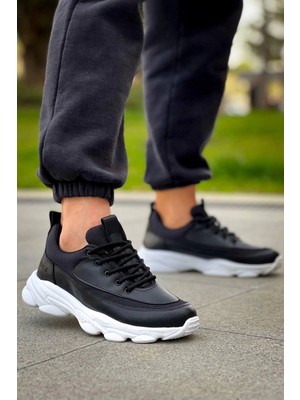 Mixora KB-707 Siyah Cilt Yüksek Taban Bağcıklı Günlük Erkek Ayakkabı