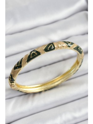 Youday Accessories Mineli Pirinç Kahverengi Siyah Geometrik Desenli Kadın Kelepçe