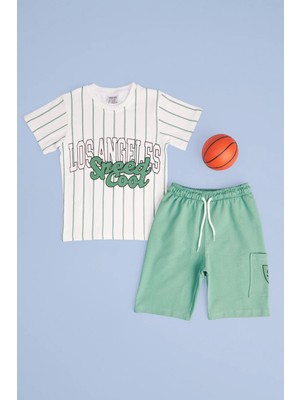 FullaModa Çizgili Los Angeles Baskılı Erkek Çocuk 2 Li Takım