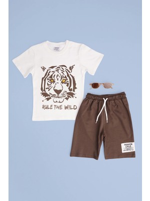 FullaModa Kaplan Baskılı Beli Lastikli Erkek Çocuk 2 Li Takım