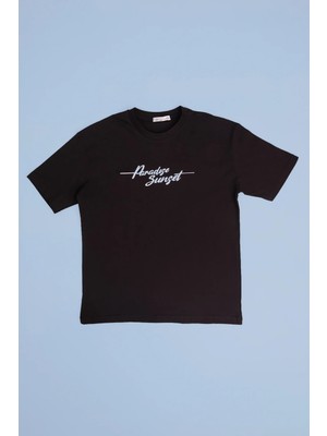 FullaModa %100 Pamuk Yazı ve Palmiye Baskılı Oversize Erkek Çocuk Tişört