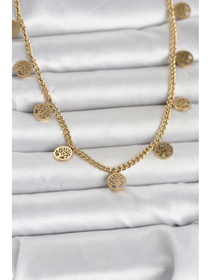 Marsilyan 316L Çelik Gold Renk Yaşam Ağacı Model Kadın Kolye - TJ-BKO11045