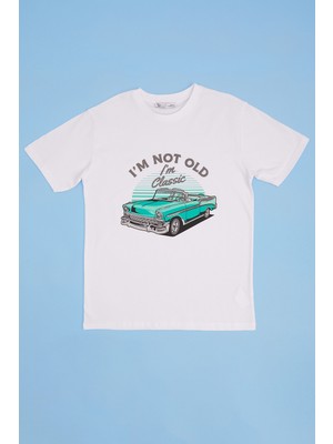 FullaModa Araba Baskılı Bisiklet Yaka Erkek Çocuk Tişört