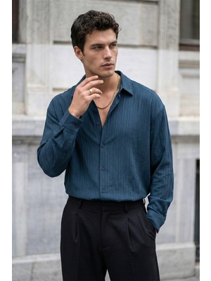 Livio Ferri Maze Premium Oversize Erkek Gömlek Dokulu Çizgili