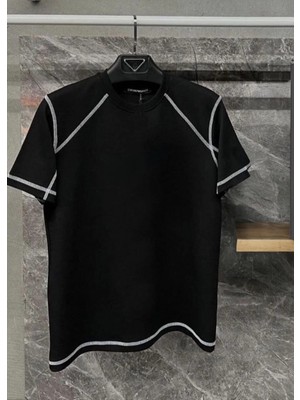 Pileli Store Karoyaka Dikişli Oversize T-Shirt - Siyah -