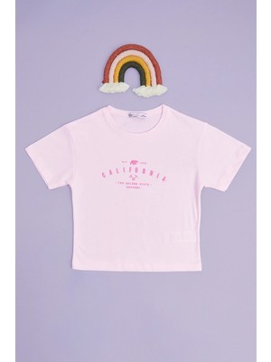 FullaModa Calıfornıa Baskılı Crop Kız Çocuk Tişört