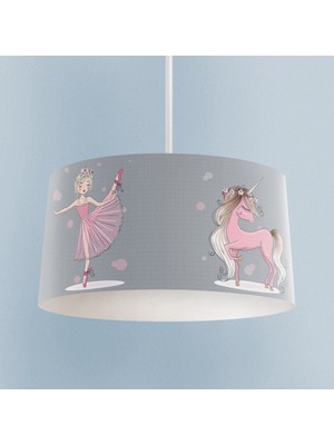 PremiumPort Pembe Unicorn ve Kız Desenli Bebek & Çocuk Odası Avizesi