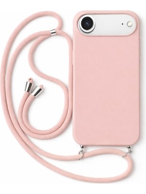 Coverzone iPhone Air ile Uyumlu Özel Üretim Ayarlanabilir Ipli Boyun Askılı Silikon Kılıf Kadife Iç Yapılı Viper Boyun Çapraz Taşıma Özellikli Asılabilen Ipli Telefon Kılıfı Kum Pembe