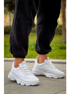 Mixora KB-707 Beyaz Cilt Yüksek Taban Bağcıklı Günlük Erkek Ayakkabı
