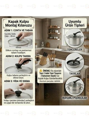 MAİN SHOP 2 Adet Isıya Dayanıklı Dikey Tasarım Tencere Tava Kapağı Tutma Kolu M-1056