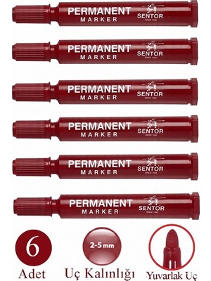 Artlantis Kırmızı Permanent Markör Kalem Yuvarlak Uç 6 Adet Sentör Kalıcı Marker Kalem Tüm Koli Karton Çuval Cam Plastik Yüzeyler