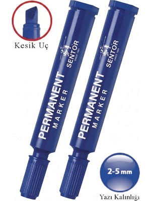 Artlantis Mavi Permanent Markör Kalem Kesik Uç 2 Adet Sentör Kalıcı Marker Kalem Tüm Koli Karton Çuval Cam Plastik Yüzeylerde
