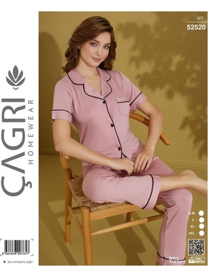 52520 Boydan Düğmeli Kısa Kol Pijama Takım