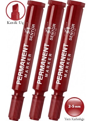 Artlantis Kırmızı Permanent Markör Kalem Kesik Uç 3 Adet Sentör Kalıcı Marker Kalem Tüm Koli Karton Çuval Cam Plastik Yüzeylerde