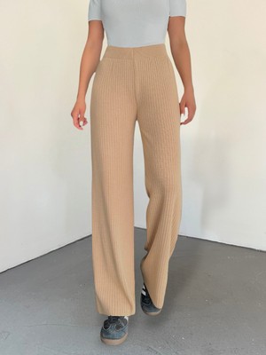 Moda Morfo Fitilli Triko Pantolon -Vizon