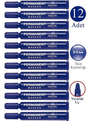Artlantis Mavi Permanent Markör Kalem Yuvarlak Uç 12 Adet Sentör Kalıcı Marker Kalem Tüm Koli Karton Çuval Cam Plastik Yüzeylerde