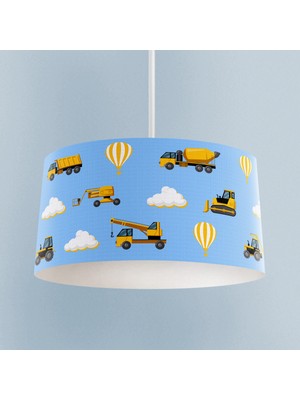 PremiumPort Mavi Yol Desenli Iş Makinalı Bebek ve Çocuk Odası Avizesi