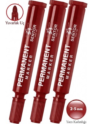 Artlantis Kırmızı Permanent Markör Kalem Yuvarlak Uç 3 Adet Sentör Kalıcı Marker Kalem Tüm Koli Karton Çuval Cam Plastik Yüzeyler