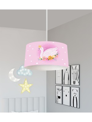 PremiumPort Pembe Kuğu Desenli Bebek ve Çocuk Odası Avizesi, Şık ve Renkli Işıklandırma