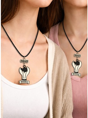 Herşey Nota Best Friends 2’li Kolye Seti Siyah Ipli Metal Balon Figürlü Unisex
