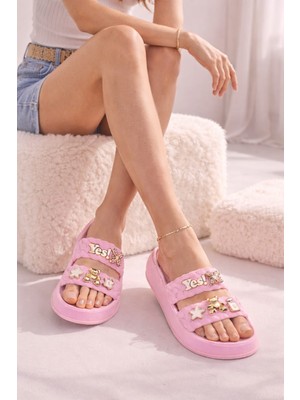 Slipcat Kadın Trend Tasarım Çiçek Detaylı Örgü Bantlı Konfor Terlik