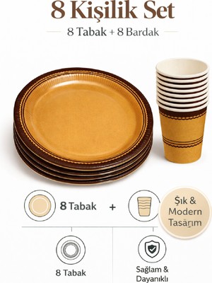 Bkmc Party Retro Şık Doğum Günü Tabak Bardak Seti – 8’li Tabak & Bardak