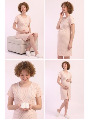 Cotonhause Pamuklu Kadın Dantelli Robalı Kısa Kol Hamile Gecelik – Baby Pink C0T1N0O905