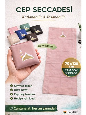 Safa Gift Kaliteli Taşınabilir Ergonomik Cep Boy Seccade, Fermuarlı Portatif Cep Seccadesi,seyahat Boy Seccade