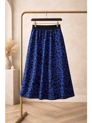 BBS Kız Çocuk Saks Mavisi Leopar Desenli Full Astarlı Uzun Etek
