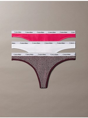 Calvin Klein Calvın Kleın Kadın Marka Logolu Elastik Bantlı Günlük Kullanıma Uygun Pembe-Bordo-Beyaz Külot 000QD5209E 320