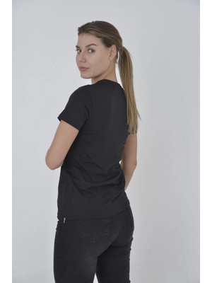 Pileli Store Yandan Fermuarli Slim Fit T-Shirt - Siyah -