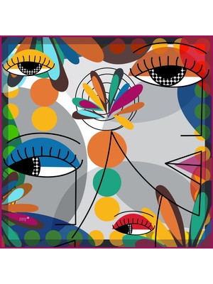 Muguetarts %100 Dijital Sürreal Tasarım Desenli Şal Colourful 95X95 cm