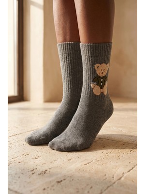 Katia & Bony Unisex Teddy Desenli Soket Çorap Gri