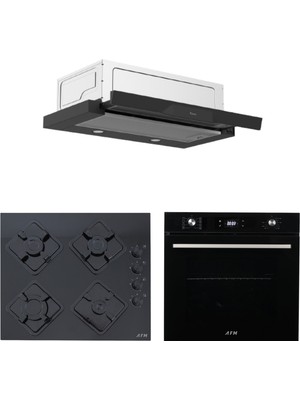 Afm Tech ve Ferre Markalı /megoe Siyah Ankastre Set ( D036 Sürgülü Aspiratör + FM7700 + FM-BD2200 )