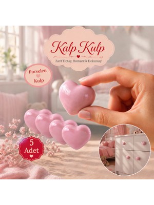 Badem10 (5 Adet) Kalpli Pembe Renk Porselen Düğme Kulp Mobilya Çoçuk Odası Çekmece Dolap Kulpu Kulbu Kulplar
