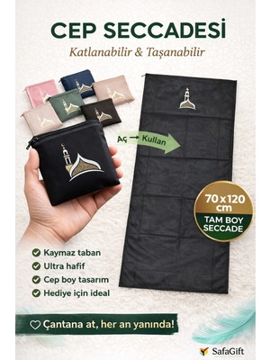 Safa Gift Kaliteli Taşınabilir Ergonomik Cep Boy Seccade, Fermuarlı Portatif Cep Seccadesi,seyahat Boy Seccade