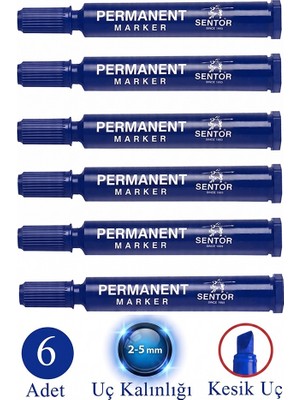 Artlantis Mavi Permanent Markör Kalem Kesik Uç 6 Adet Sentör Kalıcı Marker Kalem Tüm Koli Karton Çuval Cam Plastik Yüzeylerde