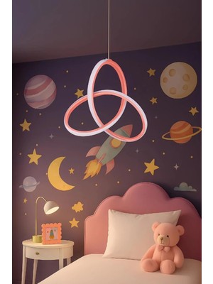 PremiumPort Pembe Kasa ve Beyaz LED Işıklı Modern Çocuk Odası Avizesi