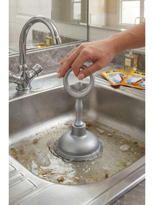 MAİN SHOP 2 Adet 1 Gri 1 Siyah Renk Çok Amaçlı Mutfak Banyo Balerin Saplı Vantuz Pompa Tıkanık Lavabo Açıcı Manuel El Vantuzu M-126