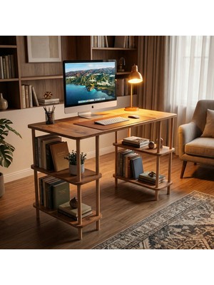 Tridihome Atlantik Çam Çalışma Masası Raflı Modern Tasarım Kolay Kurulum Dayanıklı Kullanışlı