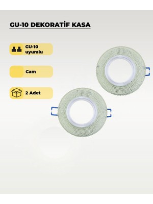 AC Aydınlatma Su Yeşili GU10 Uyumlu Kristal Cam Spot Kasa (2 Adet) – Dekoratif Gömme Tavan Uyumlu