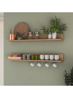 Rani AE107 2'li 4 Askılı Dekoratif Duvar Rafı Sepet Ceviz