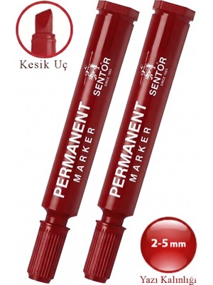 Artlantis Kırmızı Permanent Markör Kalem Kesik Uç 2 Adet Sentör Kalıcı Marker Kalem Tüm Koli Karton Çuval Cam Plastik Yüzeylerde