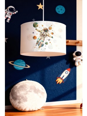 PremiumPort Rüya Gibi Çocuk Odası Astronot Desenli Avize, Parlak ve Renkli Aydınlatma