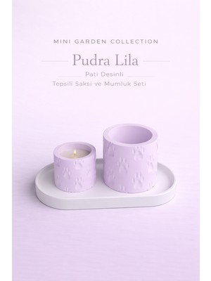 Korixa Korıxa Mini Garden Pudra Lilası Saksı ve Mumluk Seti – Tepsili Dekoratif 3’lü Masa Üstü Set (Patidesenli)