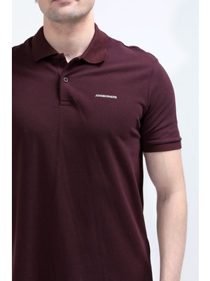 JB John Borners Erkek Polo Yaka Marka Baskılı %100 Pamuklu T-Shirt Bordo - 26Y 2127